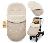 Saco Carrito Bebé Universal en Boucle: 90x45 cm - Saco de Invierno forrado suave de Ajuste Universal - lavable a 30 grados en la lavadora para Bebé y Niño Oeko-Tex Beige con estrellas blancas