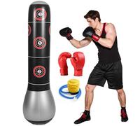Saco de boxeo hinchable BORDEAG para niños, con guantes de boxeo y bomba de aire, de pie, inflable, para niños y niñas de 3 a 12 años, negro