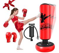 Saco de Boxeo Niños 160cm Bolsa De Boxeo Inflable con Guantes de Boxeo y Bomba Punching Ball Estable para Niños 3-12 años Rebote Inmediato para Practicar MMA Taekwondo Rojo y Negro