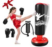Saco de Boxeo Niños 160cm Bolsa De Boxeo Inflable con Guantes de Boxeo y Bomba Punching Ball Estable para Niños 3-12 años Rebote Inmediato para Practicar MMA Taekwondo Negro y Rojo