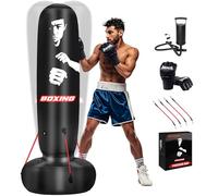 Saco de boxeo para adultos, bolsa de boxeo de 71 pulgadas con soporte y cuerda fija, saco de boxeo independiente independiente con guantes y bomba, juego de saco de boxeo pesado inflable para adultos