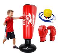 Saco de boxeo para niños de 6 a 12 años, saco de boxeo hinchable de 160 cm, con guantes de boxeo, saco de boxeo de pie, regalo para niños y niñas que practican karate, kickboxing, taekwondo, MMA (rojo
