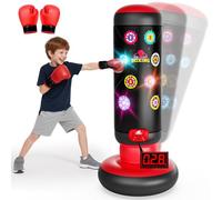 Saco de boxeo para niños, saco de boxeo de pie con música y luz, saco de boxeo interactivo, saco de boxeo hinchable con guante de boxeo, regalos para 6, 7, 8, 9, 10, 11, 12 años, niños, 2026