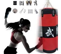 Saco De Boxeo,Saco Boxeo Adulto,Kit Boxeo,15-en-1 100 cm Kit de Sacos de Boxeo con Guantes, Vendas, Cadena más Gruesa, Giratorio 360° para Muay Thai y Lucha (sin Acolchado,Rojo,80cm)