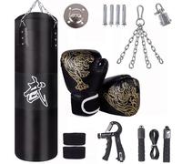 Saco De Boxeo,Saco Boxeo Adulto,Kit Boxeo,15-en-1 100 cm Kit de Sacos de Boxeo con Guantes, Vendas, Cadena más Gruesa, Giratorio 360° para Muay Thai y Lucha (sin Acolchado Negro)