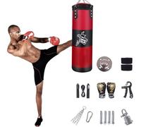 Saco De Boxeo,Saco Boxeo Adulto,Kit Boxeo,15-en-1 100 cm Kit de Sacos de Boxeo con Guantes, Vendas, Cadena más Gruesa, Giratorio 360° para Muay Thai y Lucha (sin Acolchado,Rojo,60cm)