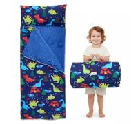 Saco de dormir cálido para niños con cojín extraíble, colchoneta plegable para dormir para niñas y niños, manta con doble cremallera para camping, escuela, guardería (dinosaurio)