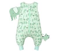 Saco de Dormir con Pies para Bebé 1.0 Tog, 100% Algodón Saco de Dormir Transpirable Suave Sin Mangas Pijama Manta Toda la Temporada para Niños, 80/2-3 Años Verde