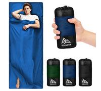 Saco de dormir de algodón, ultraligero, de viaje, con cremallera de dos vías, de algodón, con compartimento para almohada, para camping, senderismo (azul)