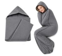 Saco de dormir de compresión de 185 x 50 cm, manta de 360 envolturas, tejido elástico transpirable, cápsulas de dormir suaves y cómodas para aliviar el estrés y la ansiedad, color gris