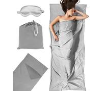 Saco de Dormir de Verano para Cabaña, 2 IN 1 Sabana Saco Dormir Ultraligero y Compacto, Cremallera Bidireccional, Tamaño Pequeño, 200 x 90 cm (Gris)
