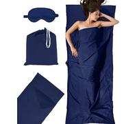 Saco de Dormir de Verano para Cabaña, 2 IN 1 Saco de Dormir Ultraligero y Compacto, Sabana Saco Dormir, Cremallera Bidireccional, Tamaño Pequeño, 200 x 90 cm(Azul)