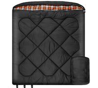 Saco de Dormir Doble de 0 Grados en Invierno, Saco de Dormir Grande, Forrada con Franela 100% algodón, Bolsa de Dormir para 2 Personas, Adecuada para Acampar, Pescar o Cazar (Negro/Naranja)