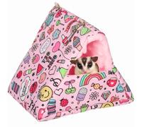Saco de dormir hecho a mano con forma de triángulo para erizo, hámster, rata, deslizador de azúcar, jaula colgante de animales pequeños, cama tipo cueva, cama cálida para colgar (rosa)