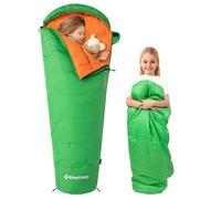 Saco de Dormir KingCamp para Niños de Franela de Algodón, Saco de Dormir Cálido y Cómodo para Edades de 6-10 Años (hasta 100-145 cm), Artículo de Camping(Verde)