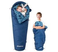 Saco de Dormir KingCamp para Niños de Franela de Algodón, Saco de Dormir Cálido y Cómodo para Edades de 6-10 Años (hasta 100-145 cm), Artículo de Camping(Cuadros Azules)