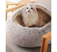 Saco de Dormir para Gatos de Peluche, Almohada térmica para Mascotas, Cortinas Suaves y Antideslizantes, Lavable (café de Peluche Corto)