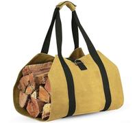 Saco de leña de lona con mango grueso y soporte de base para mover leña sin derrames ni daños (amarillo)
