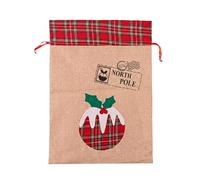 SHATCHI Saco de Papá Noel Grande con patrón Impreso de arpillera de Lino y arpillera para Navidad, Bolsas de Regalo Colgantes de Navidad, decoración del hogar, pudín de Navidad, 70 x 50 cm