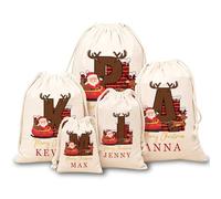 Saco de Navidad para Regalos Personalizado con Nombre, Bolsa de Regalo Personalizada con Cordón, Saco Personalizado con Nombre Bolsa de Regalos Papá Noel Personalizable