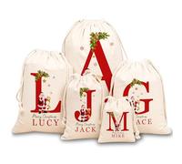 Saco de Papá Noel Personalizado con Inicial y Nombre, Bolsa de Regalo Personalizada con Cordón Bolsas de con Monograma Personalizado Decoración de Navidad Adornos Navideños