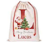 Saco de Papá Noel personalizado con inicial y nombre, monograma personalizado del alfabeto, bolsas de regalo de Navidad con cordón, bolsas de regalo de Navidad para regalos de vacaciones, bolsas de