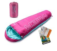 Saco Dormir Tipo Momia con Capucha - para Niños en Viaje Camping Funda vivac Festival Hotel Portátil con Saco de Compresion YMER ((130 + 25) x 60/40 cm, Violeta/Menta)