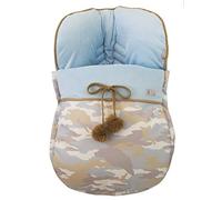 Saco funda polar de invierno universal grupo 0 maxicosi en pelo corto celeste y ecopiel de estampado camuflaje. Fabricado en españa