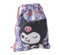 Saco Mochila Escolar Kuromi Hello Kitty Niña - Saquito Infantil Morado con Cierre de Cordón y Tirantes, 27 x 33 cm, 100% Poliéster, Licencia Oficial, Ideal para Cole y Actividades