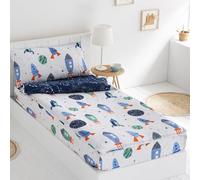 Saco nordico Infantil con Relleno Rocket Cama 90 x 190/200. Saco Unido a la Bajera con Cremallera en Forma de L con Relleno nórdico. Color Multicolor