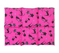 Saco térmico con huesos de ceresas 40x30cm compartimentado en 6 - gato negro fondo fucsia - Almohada térmica para microondas - Calor y frío - Cojín térmico con semillas