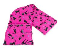 Saco térmico con pepitas de uva compartimentado en 8, 75x20cm - gato negro fondo fucsia - Almohada térmica para microondas - Calor y frío - Cojín térmico con semillas