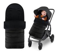Saco universal para cochecito, cálido y acogedor, saco impermeable y resistente al viento con forro polar coral, dedos cómodos universales que se adapta a la mayoría de cochecitos y cochecitos (negro)