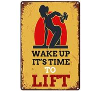 SACOINK Letrero de metal con texto en inglés «Wake up It's time to Lift» para bar, cafetería, hombre, cueva, bar, hogar, club, garaje, decoración interesante, decoración retro vintage de 20 cm x 30 cm