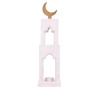 Sacolin Torre de luna creciente blanca, portavelas de mezquita de madera, decoración del hogar de Ramadán, exhibición islámica para el hogar, 32 cm, elegante y ligero adorno de mesa para sala de estar