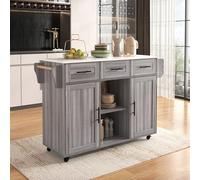 SACOOL 139 x 46 (71) x 91,5 cm, gran carro de servicio/armario auxiliar, chapa de madera maciza gris para el cuerpo + decoración de chapa de mármol blanco para la encimera