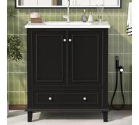 SACOOL 73 x 46 x 87 cm, mueble de baño blanco, patas de madera maciza, material de MDF, resistente a la humedad y al agua, gran espacio de almacenamiento, lavabo de cerámica integrado, fácil de