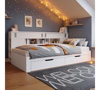 SACOOL 90 x 190 cm, Lit de Jour Pour Enfant,it Simple,lit Enfant Multifonctionnel Avec tiroirs,étagère et armoire de Rangement,coffre de lit Avec Espace de Rangement,sans matelas,Blanc