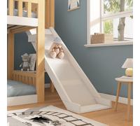 SACOOL Litera infantil 90 x 200, cama alta con techo a dos aguas, estantería y tobogán de 35 cm, ascenso seguro, ideal para familias, color blanco y natural