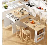 SACOOL Mesa alta extensible con espacio de almacenamiento (133-202 × 70 × 93,5 cm), con 2 cajones y 2 compartimentos, isla de cocina, mesa extensible para 2 - 6 personas, carrito de cocina con