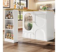 SACOOL Mesa de bar giratoria 360°, mesa alta (cuerpo 138 x 39 x 102 cm), muebles de café, mostrador giratorio con espacio de almacenamiento, isla de cocina, tres puertas con estantes para puertas