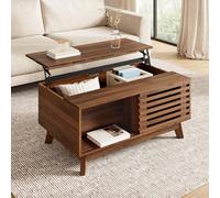 SACOOL Mesa de centro moderna retro, altura ajustable, puerta corredera, efecto nogal, cuerpo de MDF, mesa de salón multifuncional, nogal