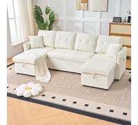 SACOOL Sofá esquinero en forma de U con función de dormir y cajón, cómodo sofá cama grande con espacio de almacenamiento extra sofá de terciopelo para sala de estar o habitación de invitados, color