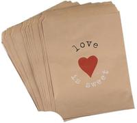 Sacos de regalo de cuerdas. 50 bolsas de regalo de papel kraft multicolor con diseños surtidos for recuerdos de fiesta, varios tamaños(Love is sweet 13x18,25pcs)
