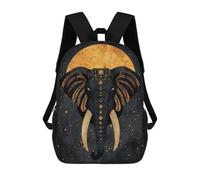 Sacred Elephant Vector Portrait with Golden Moon Mochilas Para Niños Mochilas Escolares Mochila Escolar Para Niños Impresa En 3D Mochilas De Viaje De Moda Para Niños De Primaria Y Secundaria 17inch