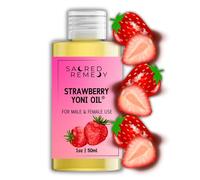 Sacred Remedy StrawberryYoni Oil Aceite de loción potente, hidratante y humectante. 100% Natural y Vegano. Reduce la fricción, el roce y la sequedad. Equilibra el nivel de PH y el aroma fresco con vit