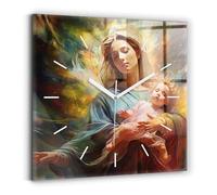 Sacroarte 30x30cm Funcionamiento silencioso Relojes para Cocina y Salón Reloj de Pared Biblia Reloj de Vidrio Manecillas de Reloj Blancas - Graficas de la Virgen María