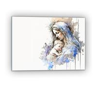 Sacroarte 80x60cm Pared Impresiones Mural Arte Cuadro De Pared Impresión en Cristal - Virgen María con Jesús