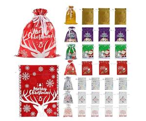 Sacs À Cordon De Noël, 33 Pièces Réutilisables Décoration Festive Pour La Maison | 30x20x1 Cm Sac D'Emballage Bonbons De Fêtes,Pour Cadeaux De Fête Adultes Amis Famille Anniversaire