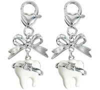 sacxi 2 llaveros de dientes con lazo y diamantes de imitación, regalos creativos de asistente dental y enfermera, dije de bolsa, accesorios para llaves de coche